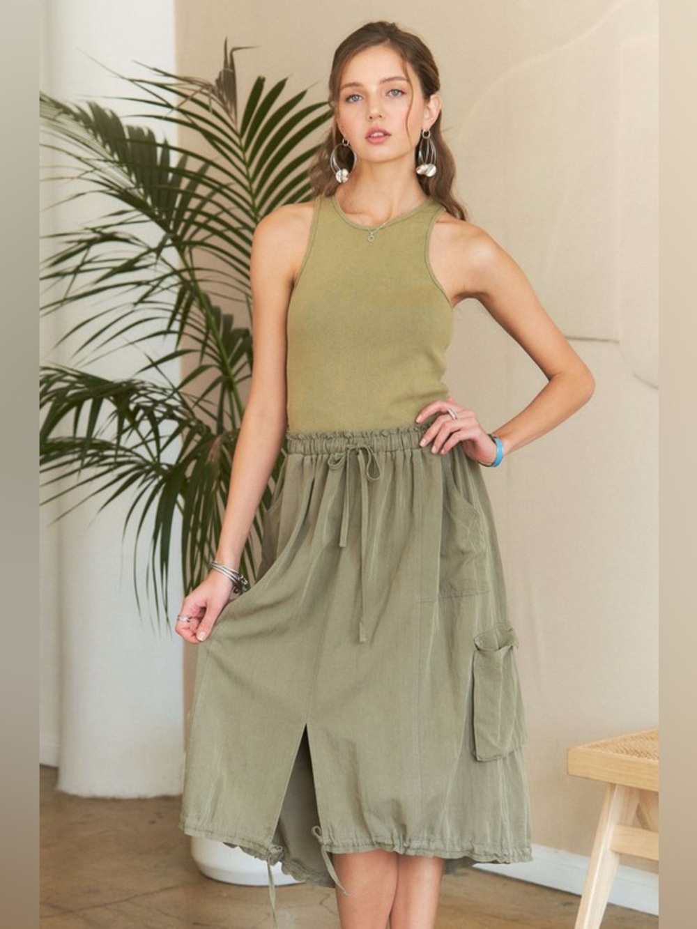 ADORA Drawstring Sleeveless Washed Dress